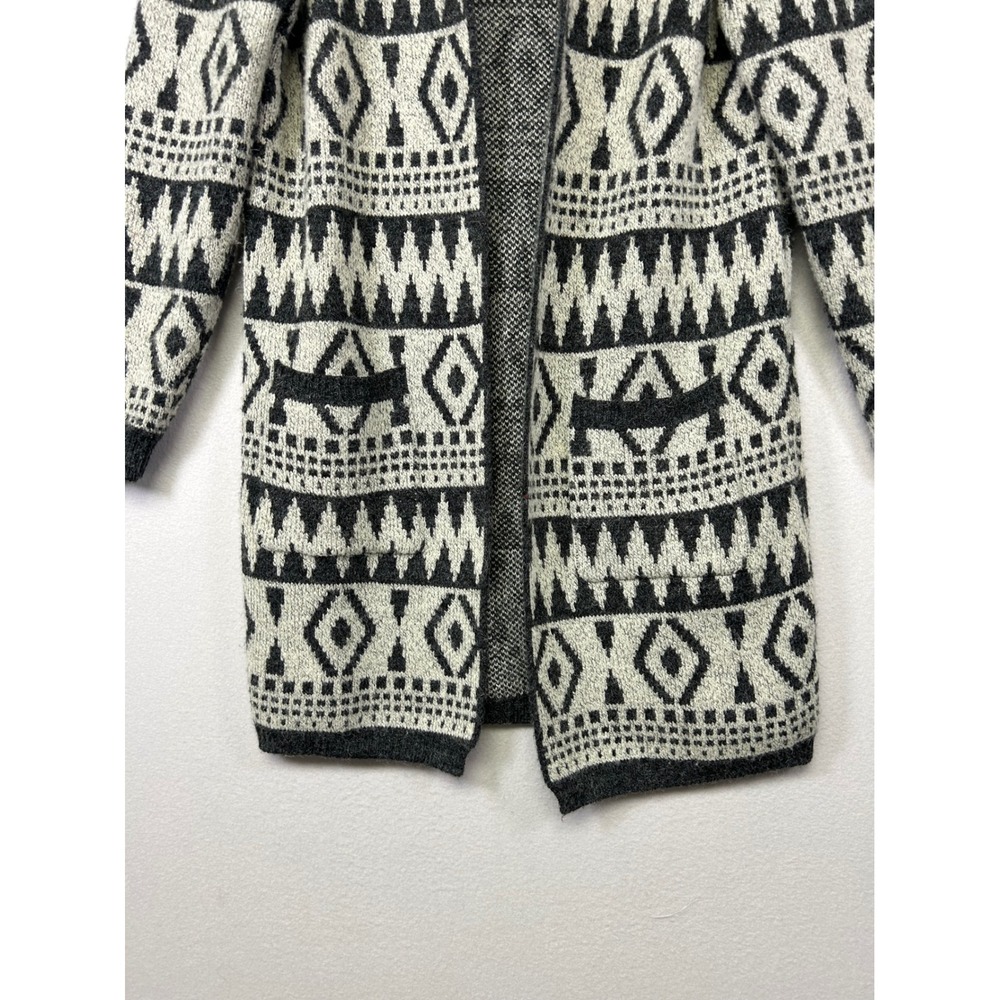 Boho Tribal Monteau Los Angeles Womens M Black White Geometric Hooded Cardigan - Picture 9 of 10